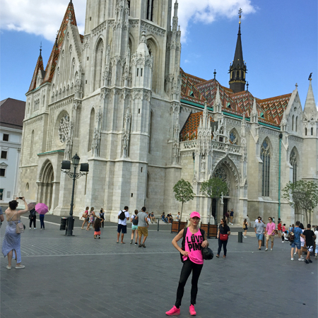 Edina Kinga Agoston at the famous Matthias Church atop the Buda Castle Hill in Budapest, Hungary